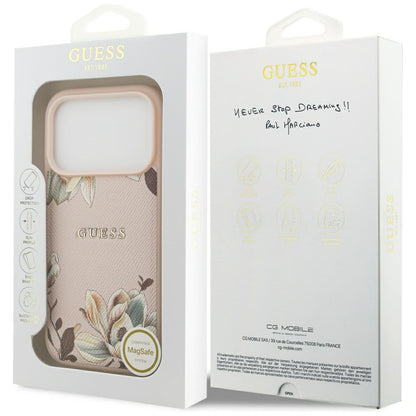 Custodia MagSafe per Apple iPhone 17 Pro, Guess, Grained Flowers, Rosa