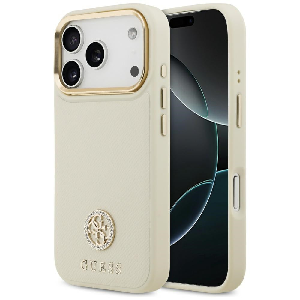 Custodia MagSafe per Apple iPhone 17 Pro, Guess, Grained Strass Logo, Beige