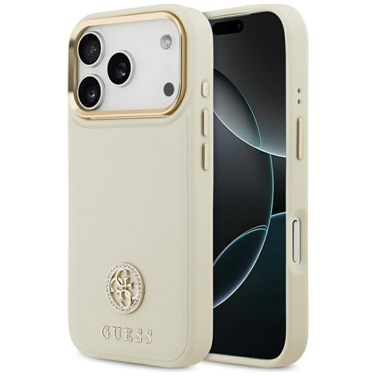 Custodia MagSafe per Apple iPhone 17 Pro, Guess, Grained Strass Logo, Beige