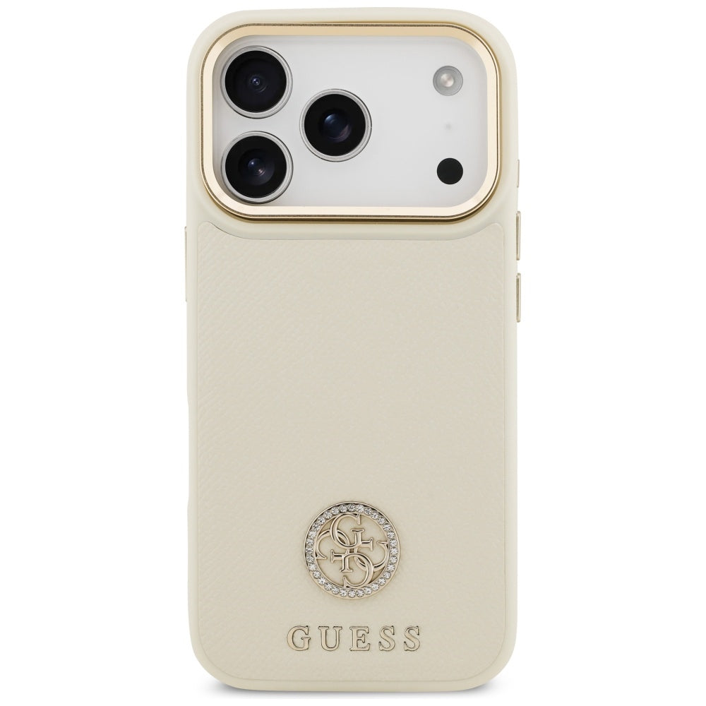 Custodia MagSafe per Apple iPhone 17 Pro, Guess, Grained Strass Logo, Beige