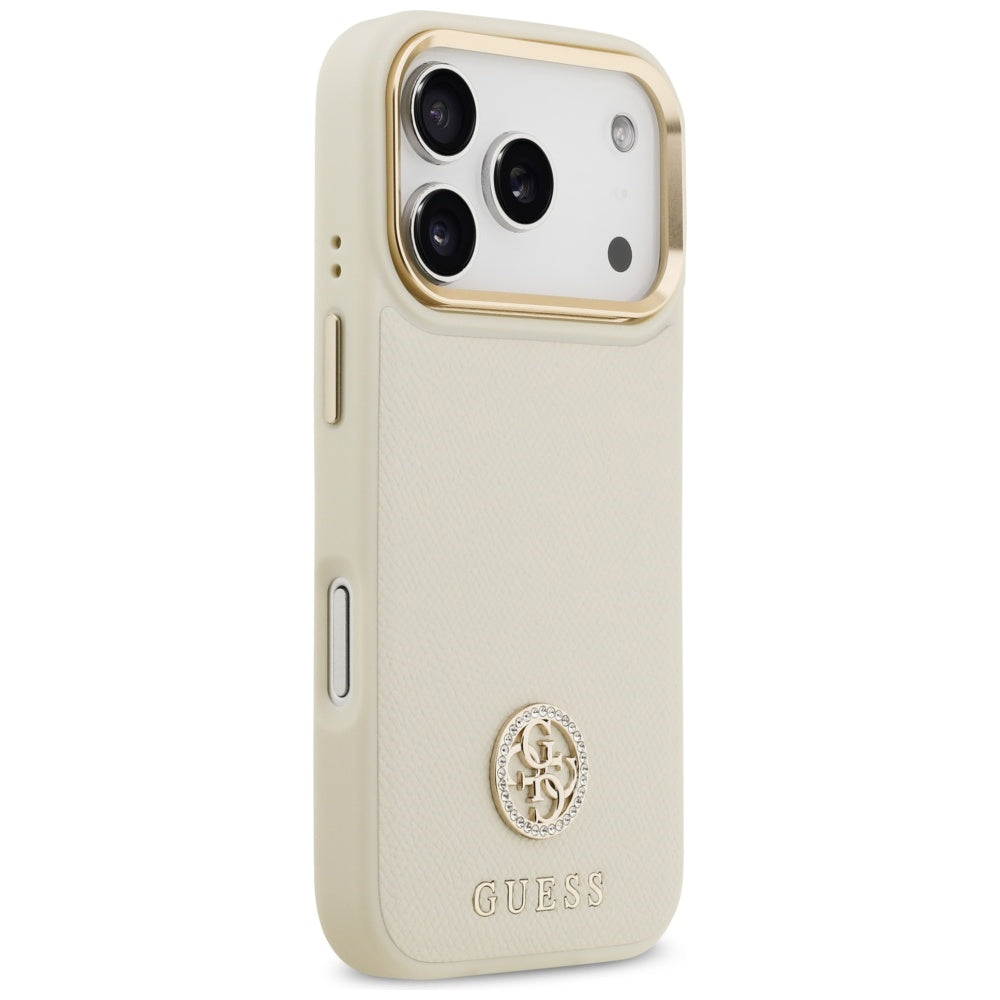 Custodia MagSafe per Apple iPhone 17 Pro, Guess, Grained Strass Logo, Beige