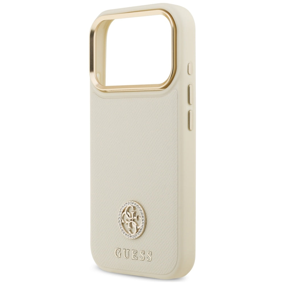 Custodia MagSafe per Apple iPhone 17 Pro, Guess, Grained Strass Logo, Beige