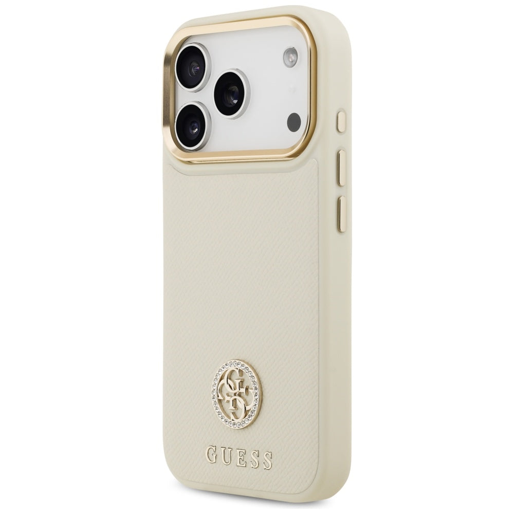 Custodia MagSafe per Apple iPhone 17 Pro, Guess, Grained Strass Logo, Beige