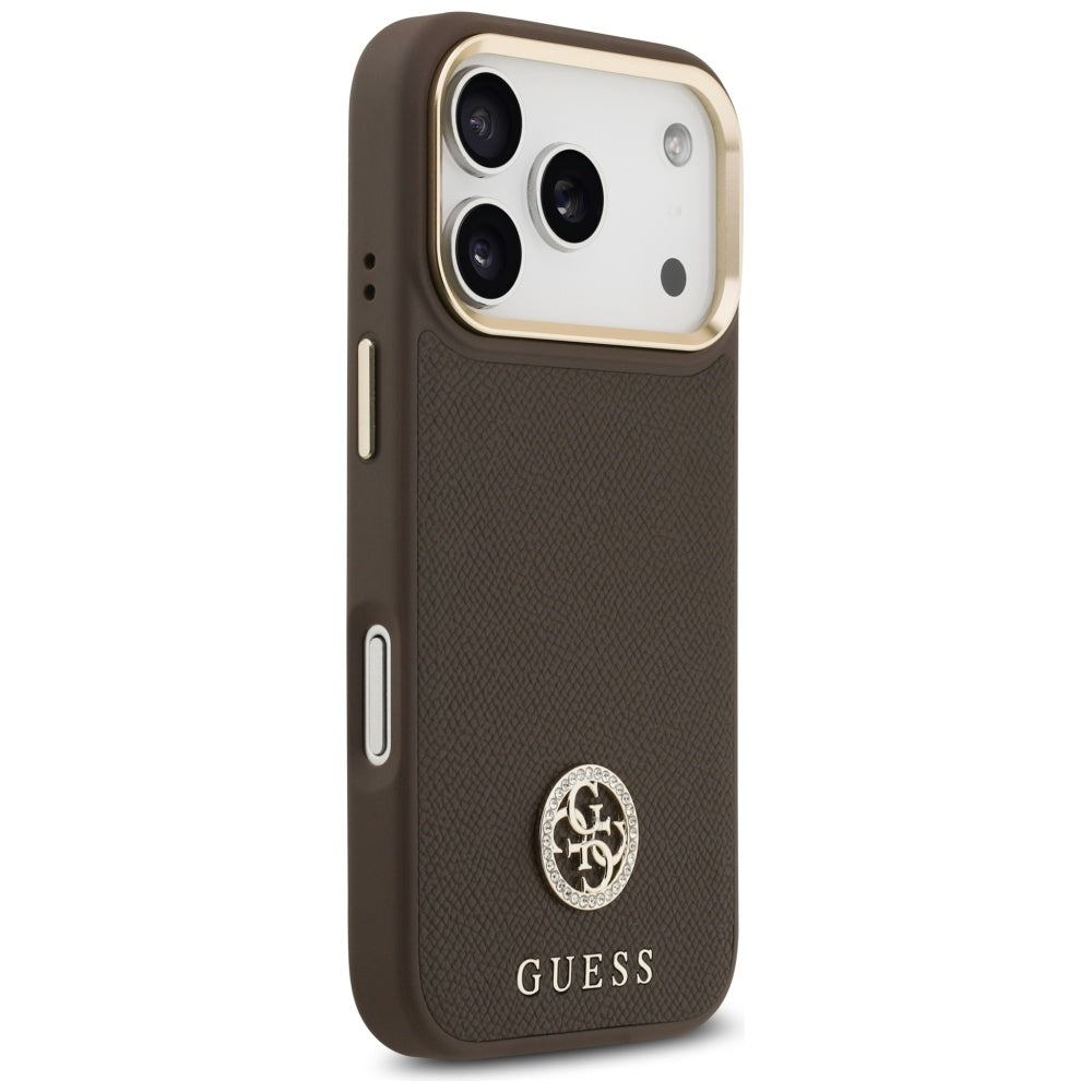 Custodia MagSafe per Apple iPhone 17 Pro, Guess, Grained Strass Logo, Marrone