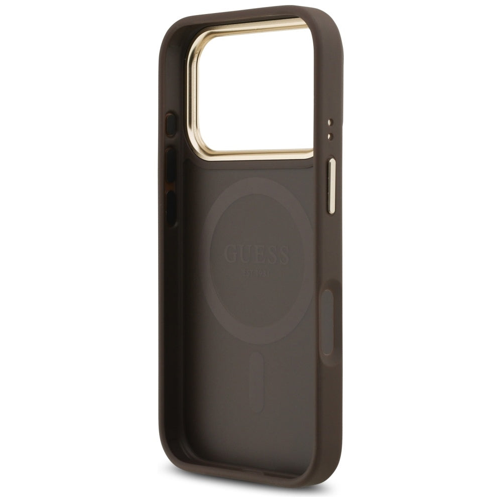 Custodia MagSafe per Apple iPhone 17 Pro, Guess, Grained Strass Logo, Marrone