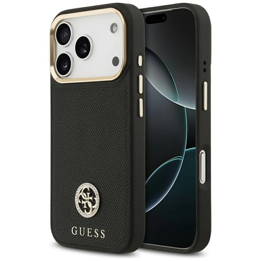 Custodia MagSafe per Apple iPhone 17 Pro, Guess, Grained Strass Logo, Nera