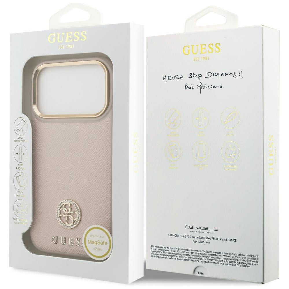 Custodia MagSafe per Apple iPhone 17 Pro, Guess, Grained Strass Logo, Rosa
