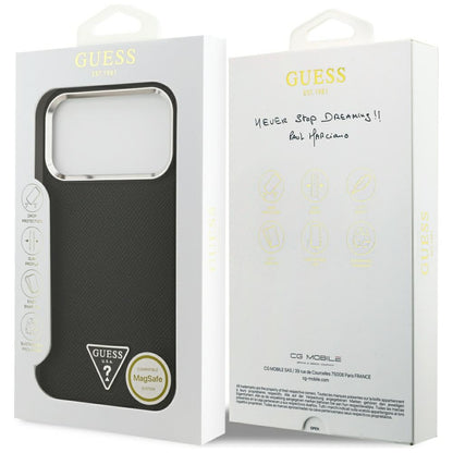 Custodia MagSafe per Apple iPhone 17 Pro, Guess, Logo Triangolo Granulato, Nera