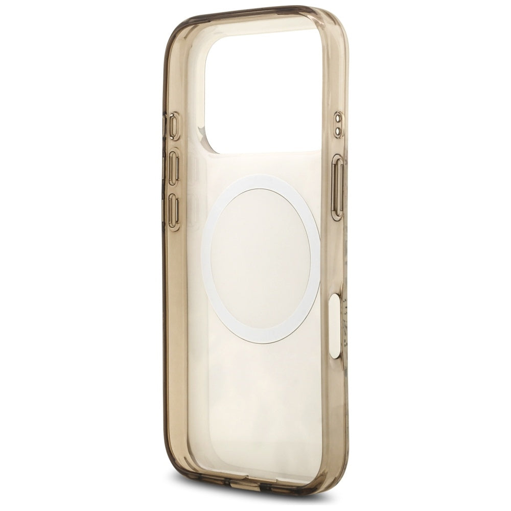 Custodia MagSafe per Apple iPhone 17 Pro, Guess, IML Flower and Tonal Circle, Marrone