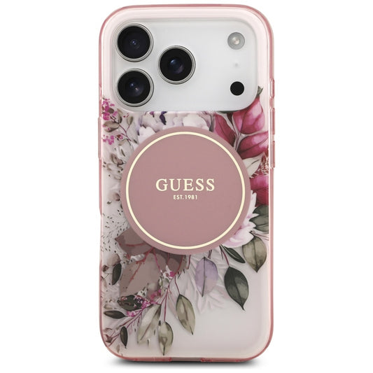 Custodia MagSafe per Apple iPhone 17 Pro, Guess, IML Flower and Tonal Circle, Rosa