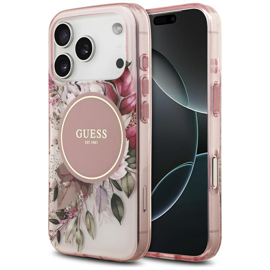 Custodia MagSafe per Apple iPhone 17 Pro, Guess, IML Flower and Tonal Circle, Rosa
