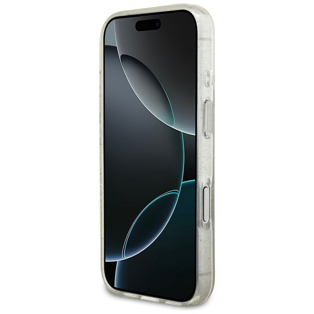 MagSafe Case for Apple iPhone 17 Pro, Guess, IML Glitter with Pearl Strap, Transparent