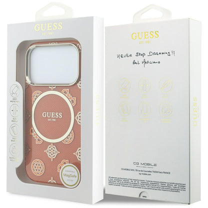 Custodia MagSafe per Apple iPhone 17 Pro, Guess, IML Peony Dot, Arancione