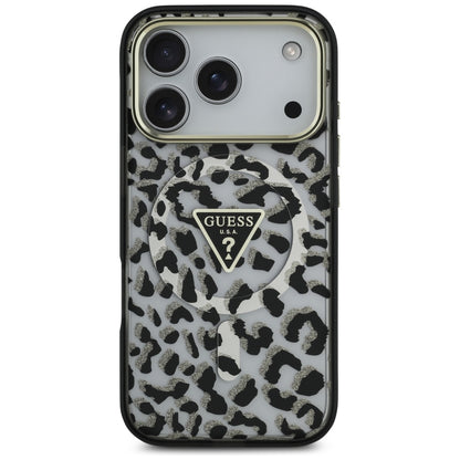 Custodia MagSafe per Apple iPhone 17 Pro, Guess, Leopard Glitter, Nera