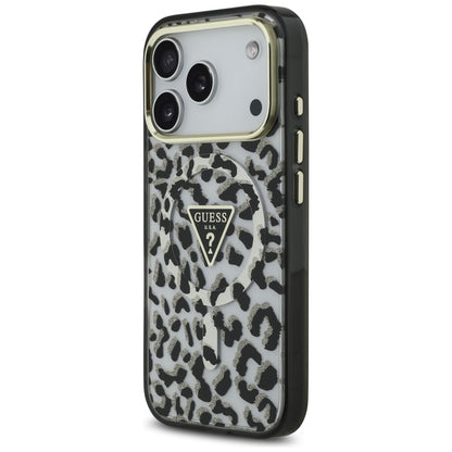 Custodia MagSafe per Apple iPhone 17 Pro, Guess, Leopard Glitter, Nera