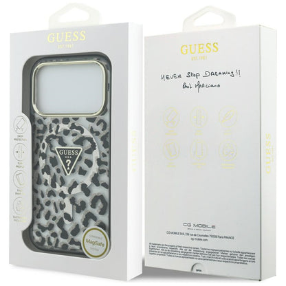 Custodia MagSafe per Apple iPhone 17 Pro, Guess, Leopard Glitter, Nera
