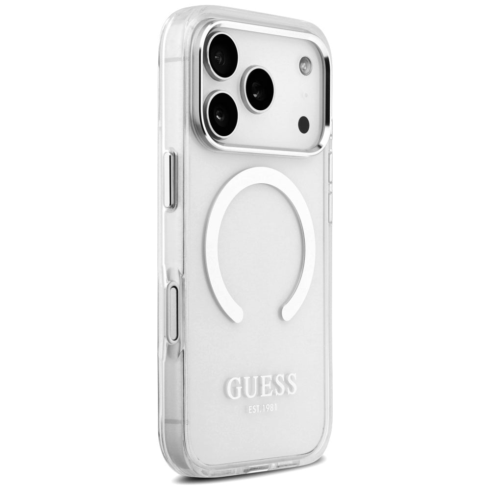Custodia MagSafe per Apple iPhone 17 Pro, Guess, Metal Outline, Argento