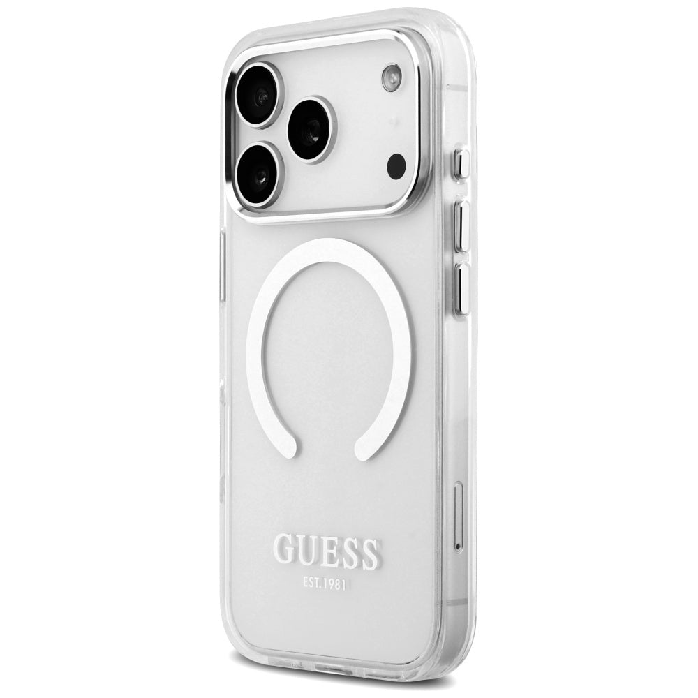 Custodia MagSafe per Apple iPhone 17 Pro, Guess, Metal Outline, Argento