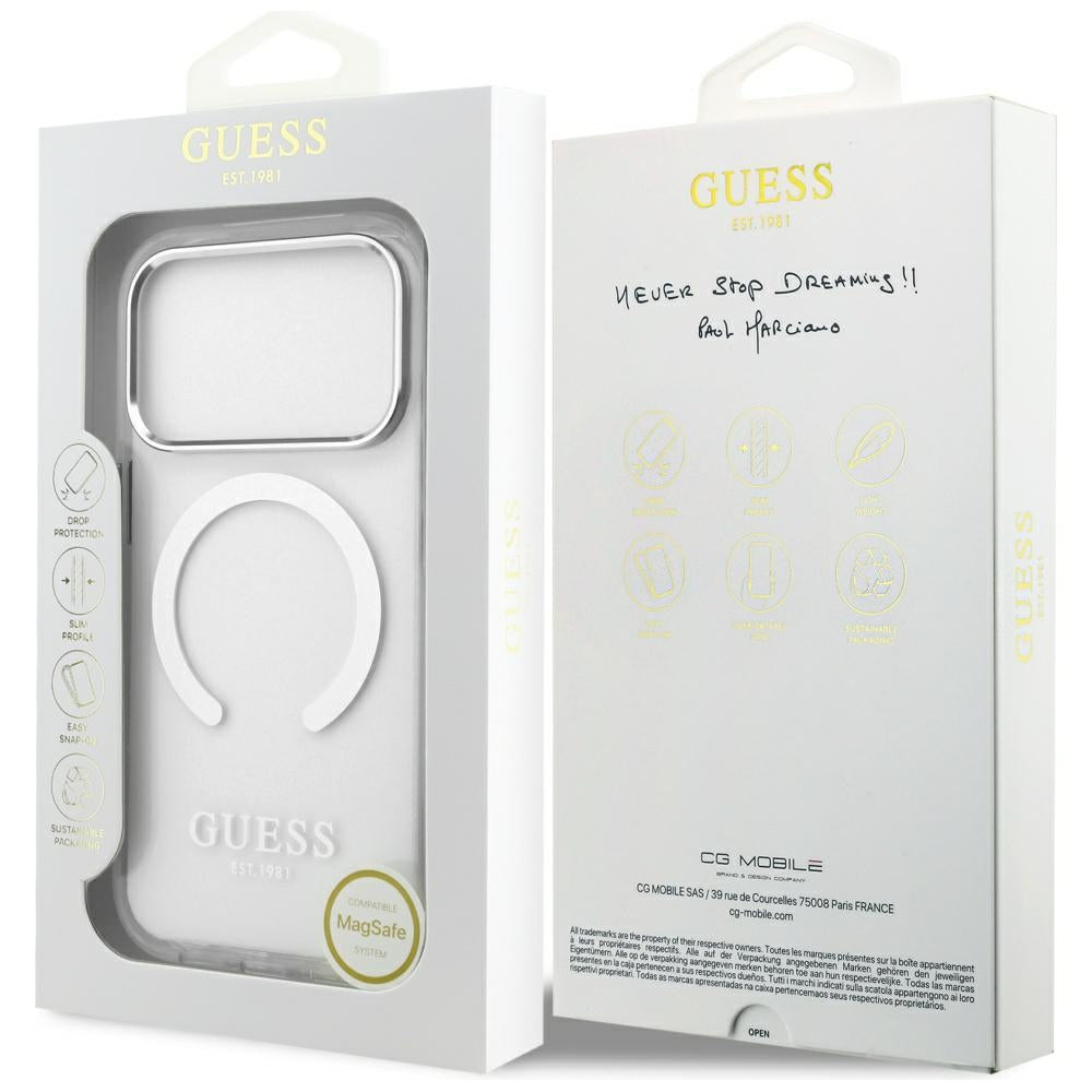 Custodia MagSafe per Apple iPhone 17 Pro, Guess, Metal Outline, Argento