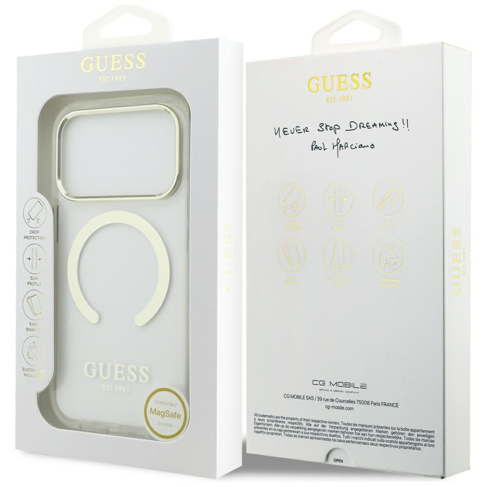 Custodia MagSafe per Apple iPhone 17 Pro, Guess, Metal Outline, Dorata