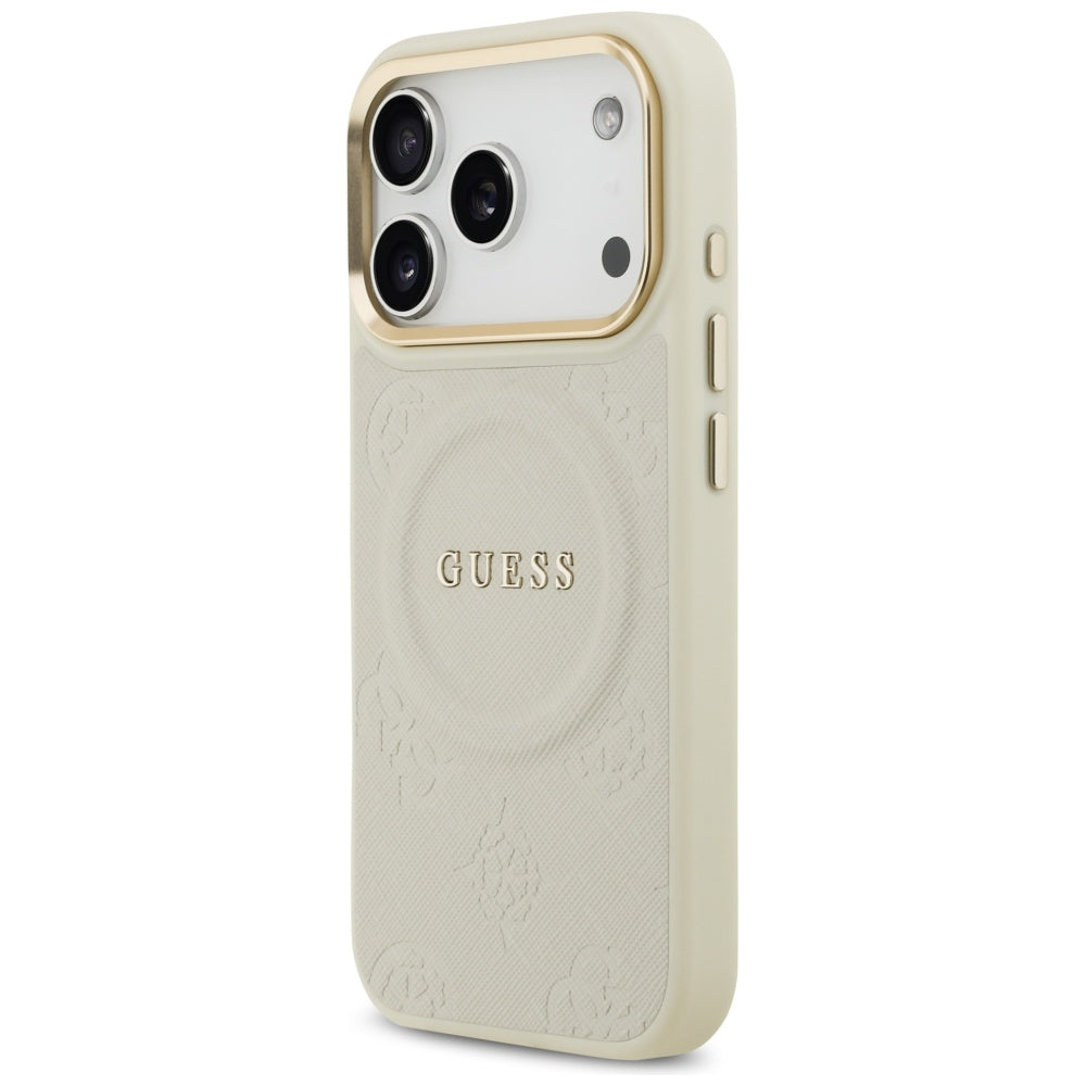 Custodia MagSafe per Apple iPhone 17 Pro, Guess, Peony Hot Stamp, Beige