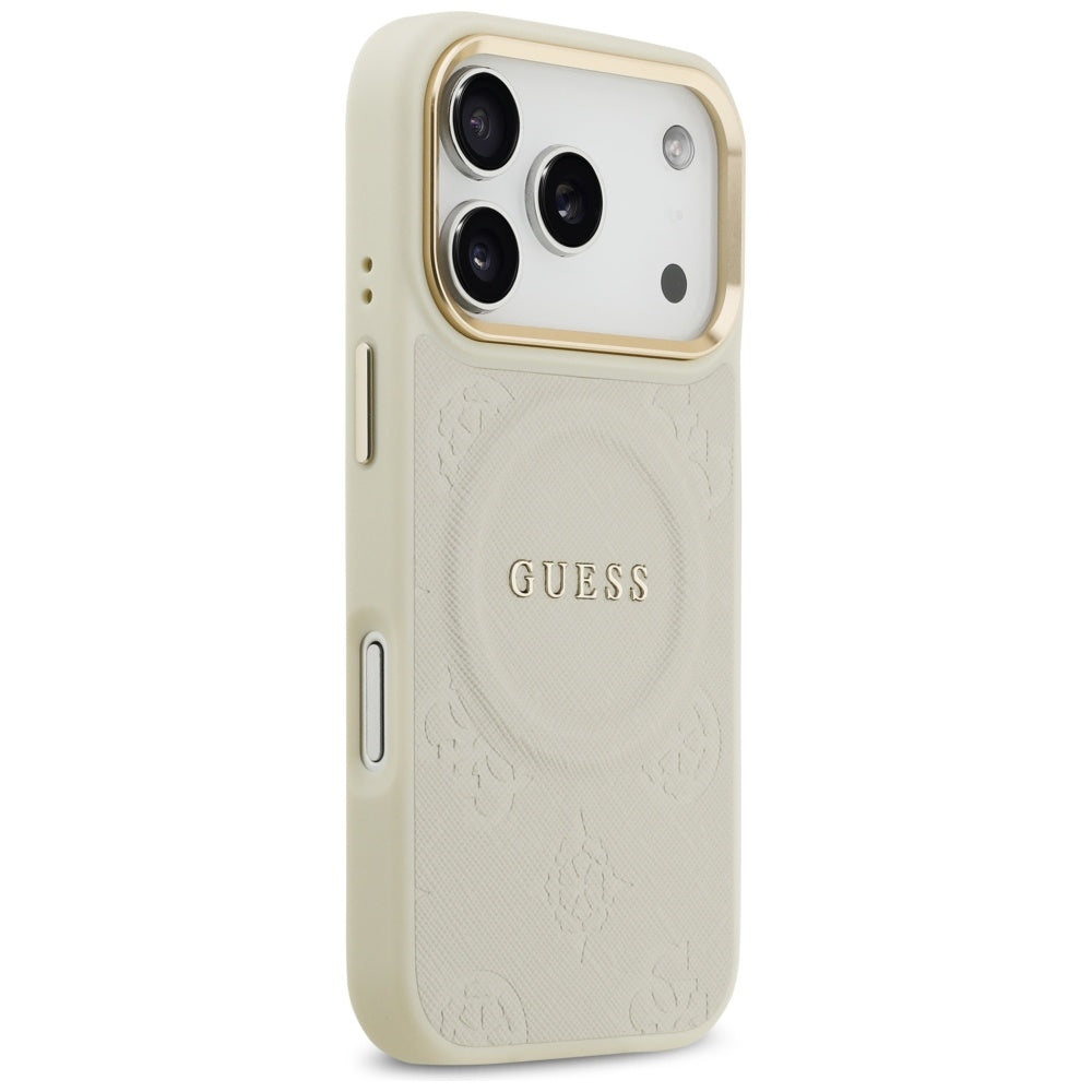 Custodia MagSafe per Apple iPhone 17 Pro, Guess, Peony Hot Stamp, Beige