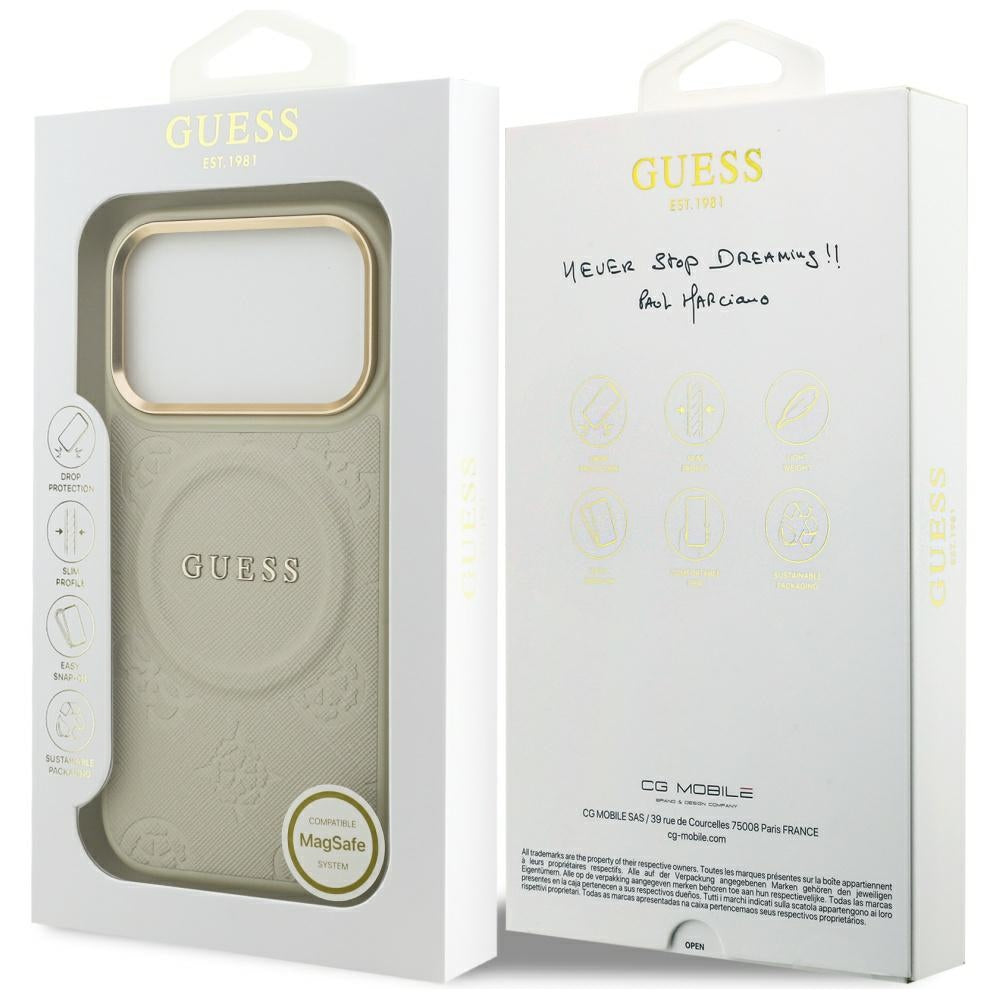 Custodia MagSafe per Apple iPhone 17 Pro, Guess, Peony Hot Stamp, Beige