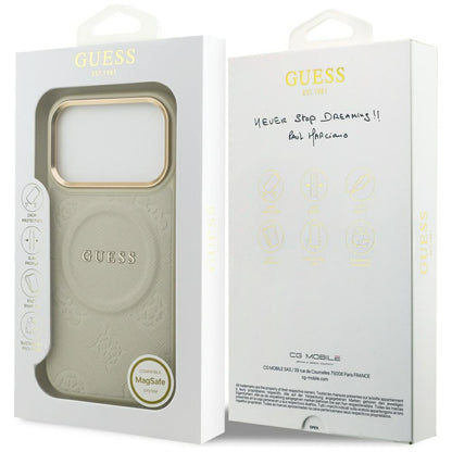 Custodia MagSafe per Apple iPhone 17 Pro, Guess, Peony Hot Stamp, Beige