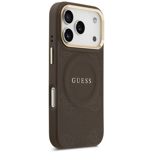 Custodia MagSafe per Apple iPhone 17 Pro, Guess, Peony Hot Stamp, Marrone