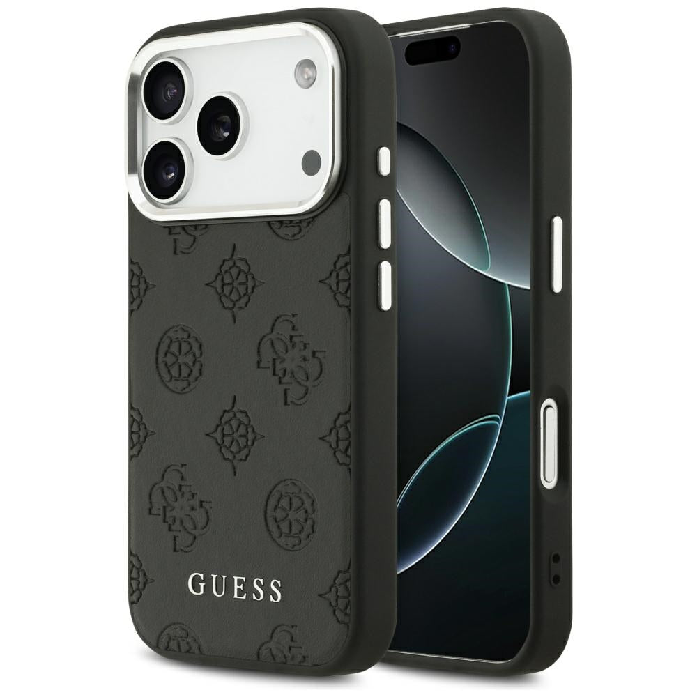 Custodia MagSafe per Apple iPhone 17 Pro, Guess, Peony Hot Stamp Script, Nera