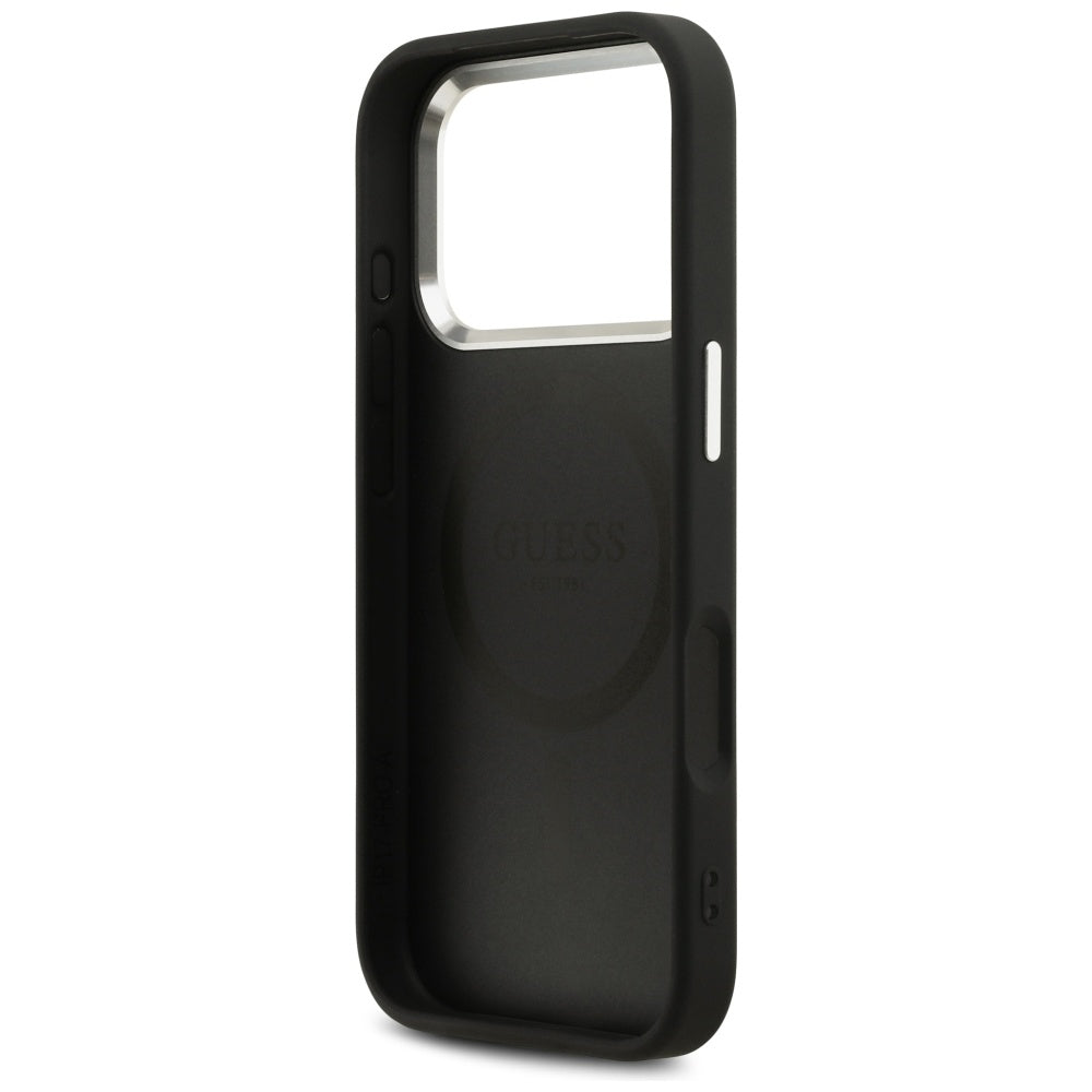 Custodia MagSafe per Apple iPhone 17 Pro, Guess, Peony Hot Stamp Script, Nera