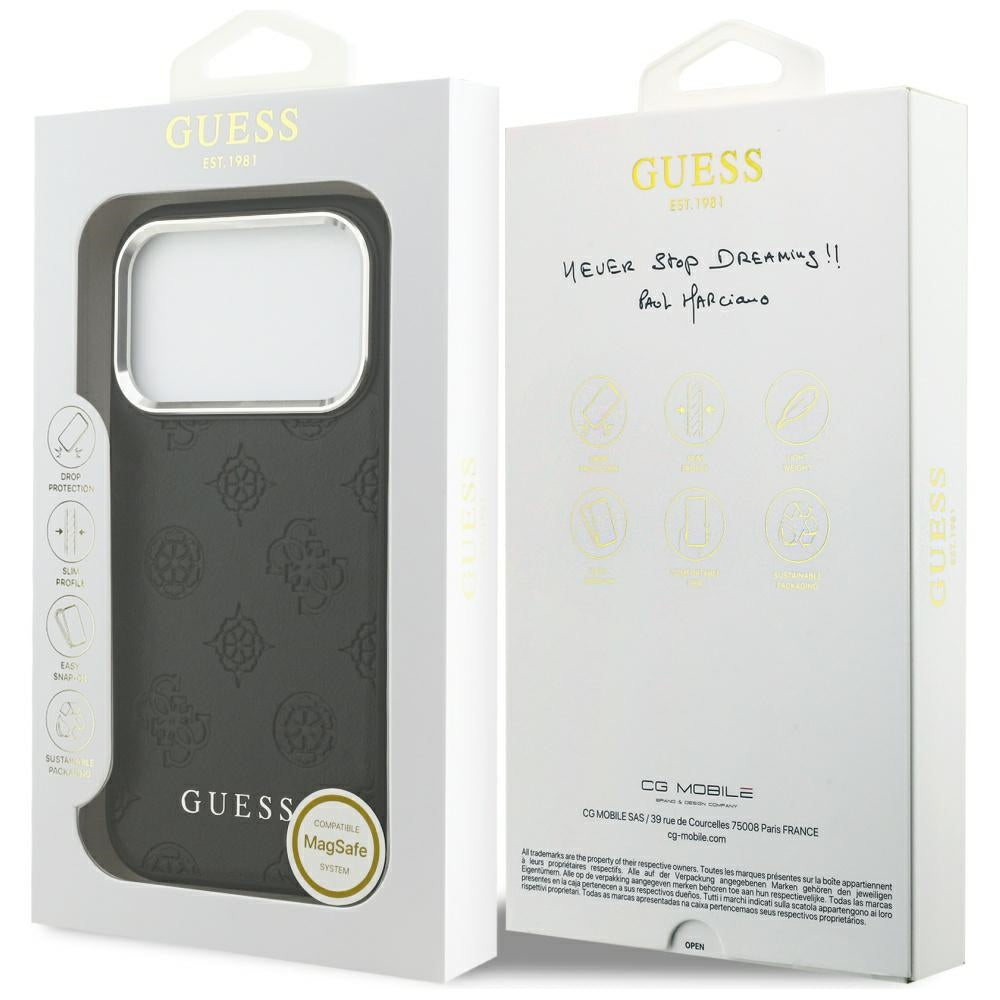 Custodia MagSafe per Apple iPhone 17 Pro, Guess, Peony Hot Stamp Script, Nera