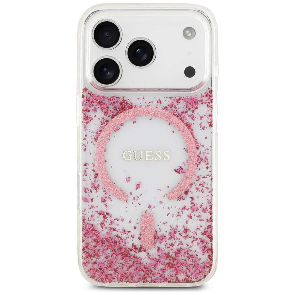 Custodia MagSafe per Apple iPhone 17 Pro, Guess, Resin Bottom Glitter, Rosa