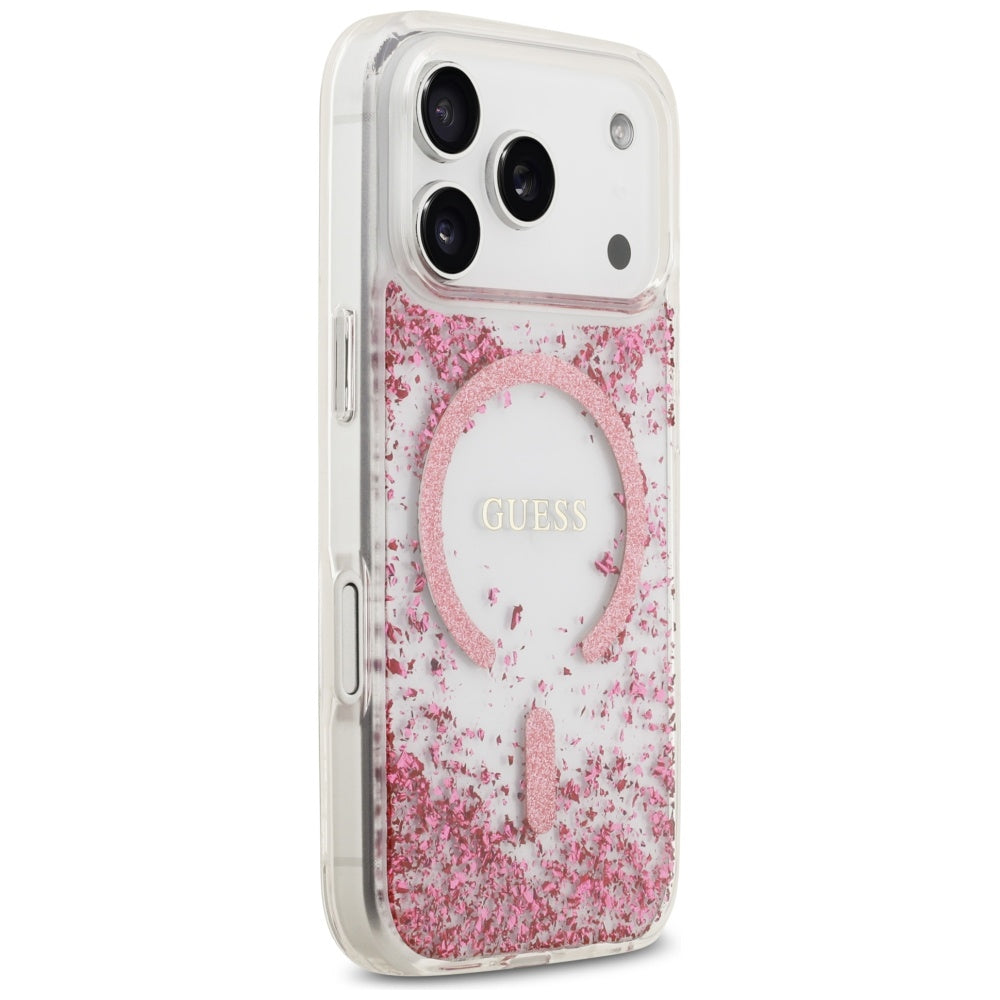 Custodia MagSafe per Apple iPhone 17 Pro, Guess, Resin Bottom Glitter, Rosa