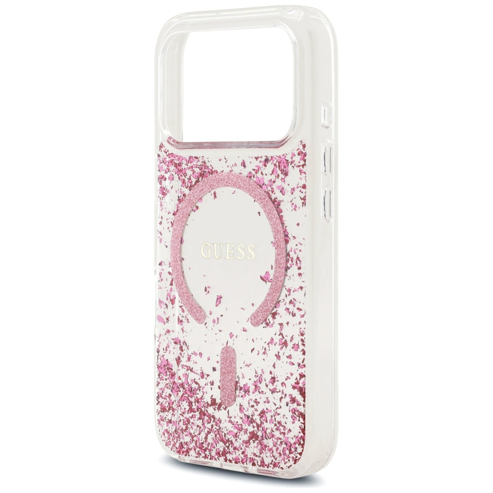 Custodia MagSafe per Apple iPhone 17 Pro, Guess, Resin Bottom Glitter, Rosa