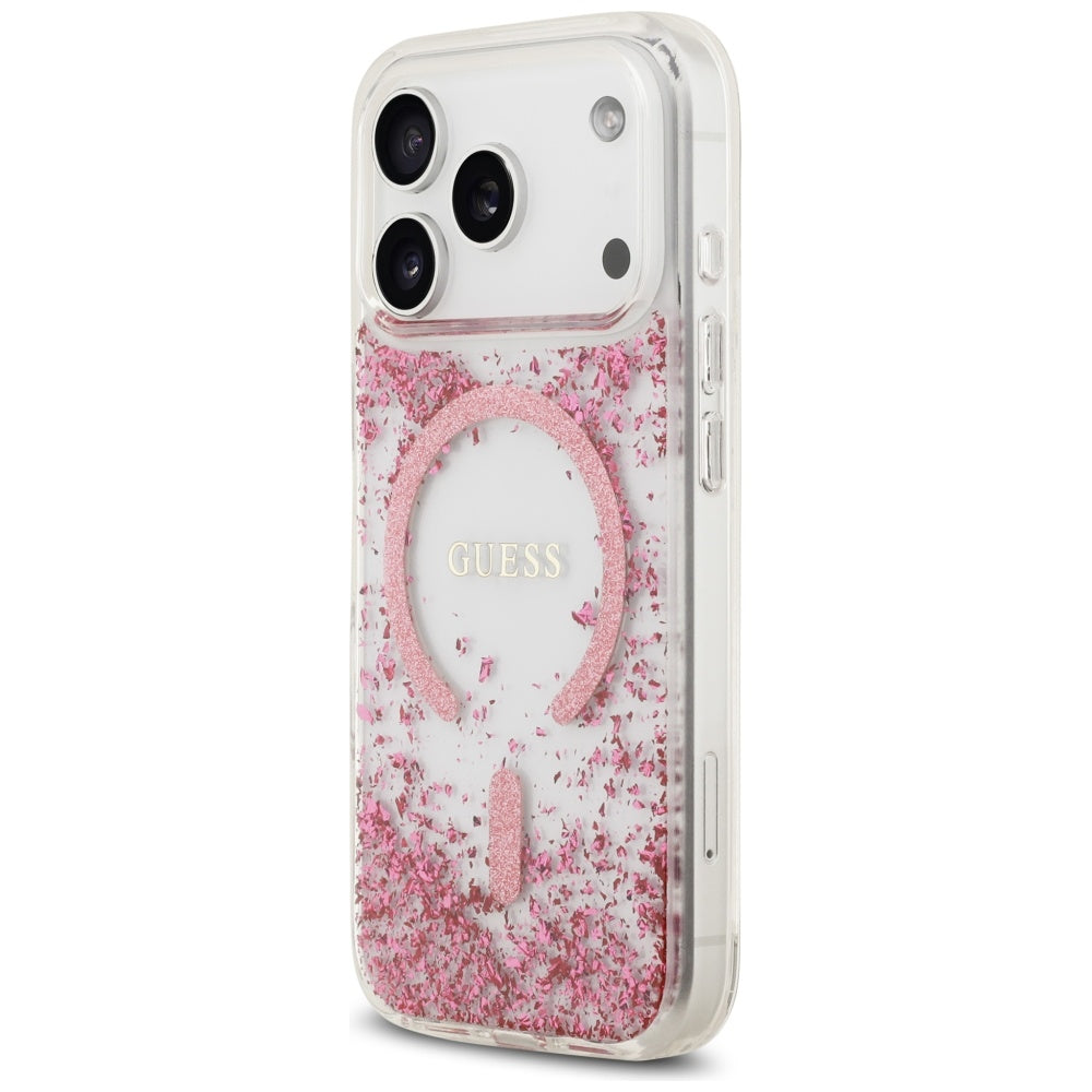 Custodia MagSafe per Apple iPhone 17 Pro, Guess, Resin Bottom Glitter, Rosa