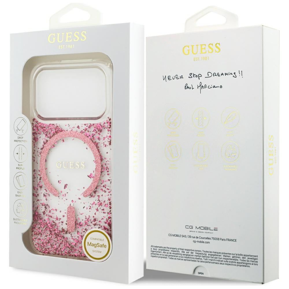 Custodia MagSafe per Apple iPhone 17 Pro, Guess, Resin Bottom Glitter, Rosa