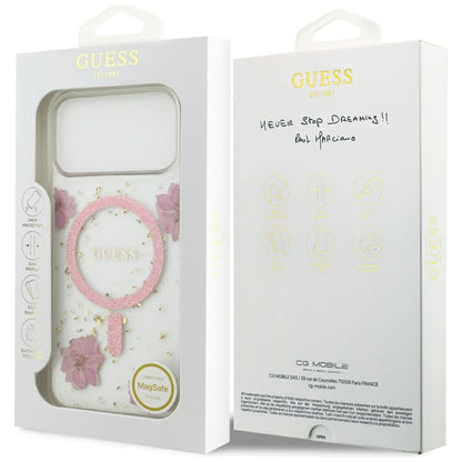 Custodia MagSafe per Apple iPhone 17 Pro, Guess, Resin Flowers and Glitter, Rosa
