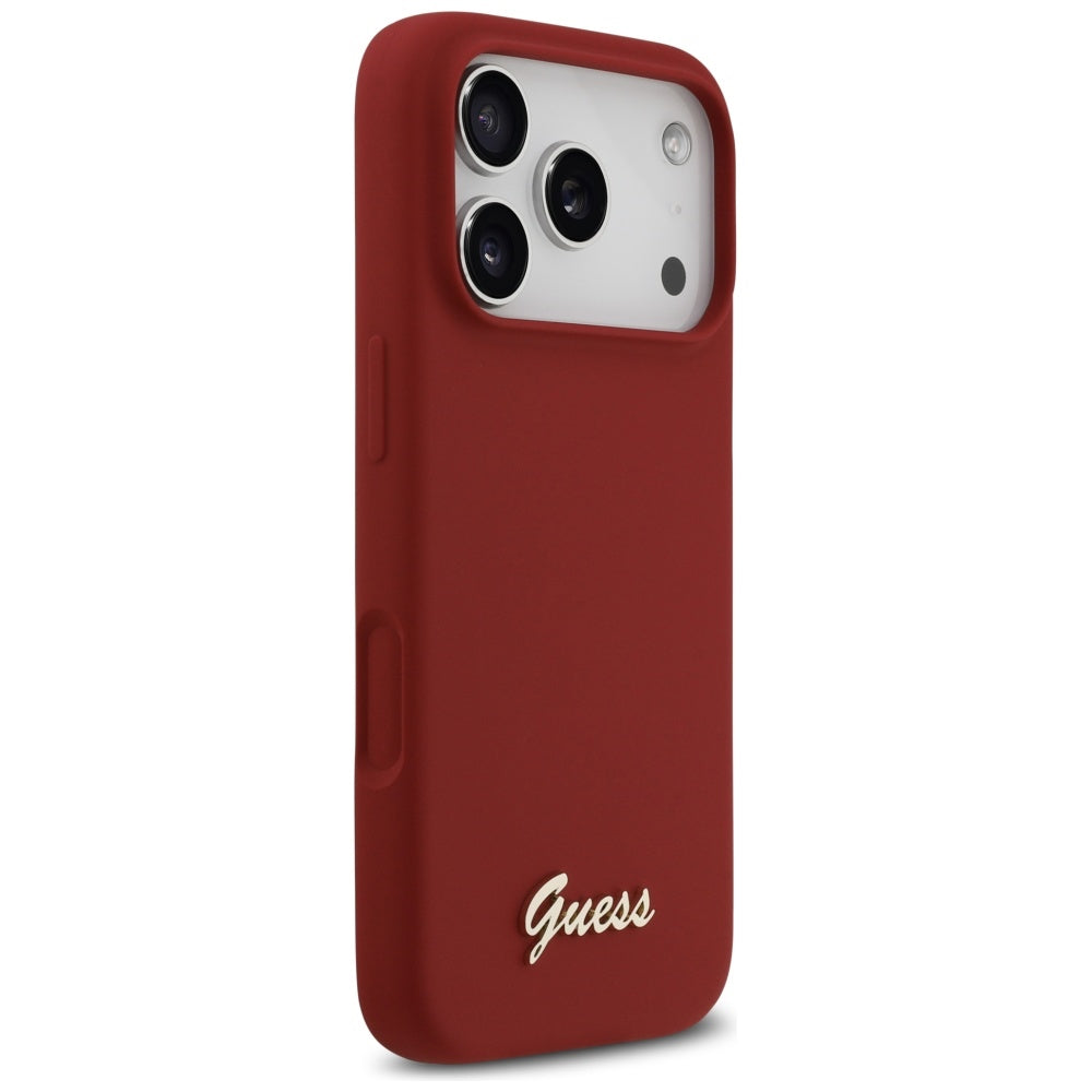 Custodia MagSafe per Apple iPhone 17 Pro, Guess, Script Metal Logo, Rossa