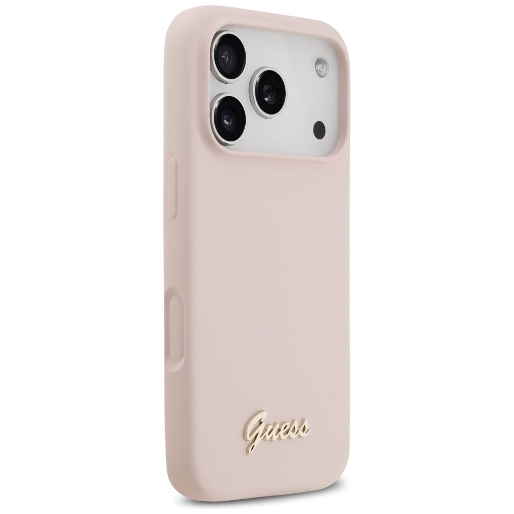 Custodia MagSafe per Apple iPhone 17 Pro, Guess, Script Metal Logo, Rosa Chiaro