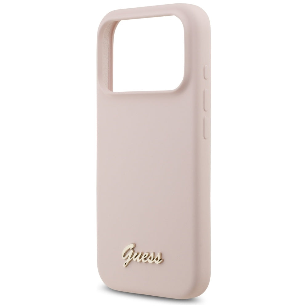 Custodia MagSafe per Apple iPhone 17 Pro, Guess, Script Metal Logo, Rosa Chiaro