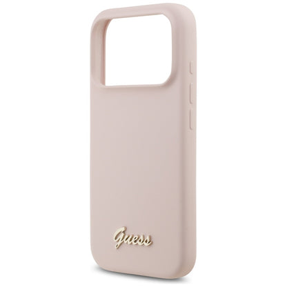 Custodia MagSafe per Apple iPhone 17 Pro, Guess, Script Metal Logo, Rosa Chiaro