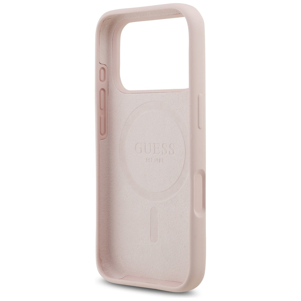 Custodia MagSafe per Apple iPhone 17 Pro, Guess, Script Metal Logo, Rosa Chiaro