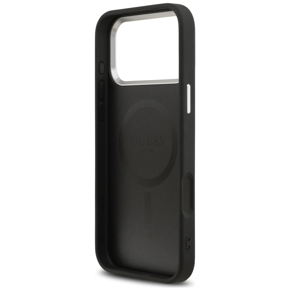 Custodia MagSafe per Apple iPhone 17 Pro, Guess, Logo Triangolo, Nera Argentata