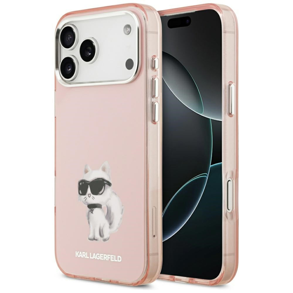 Custodia MagSafe per Apple iPhone 17 Pro, Karl Lagerfeld, IML Aquarelle Logo Choupette, Rosa