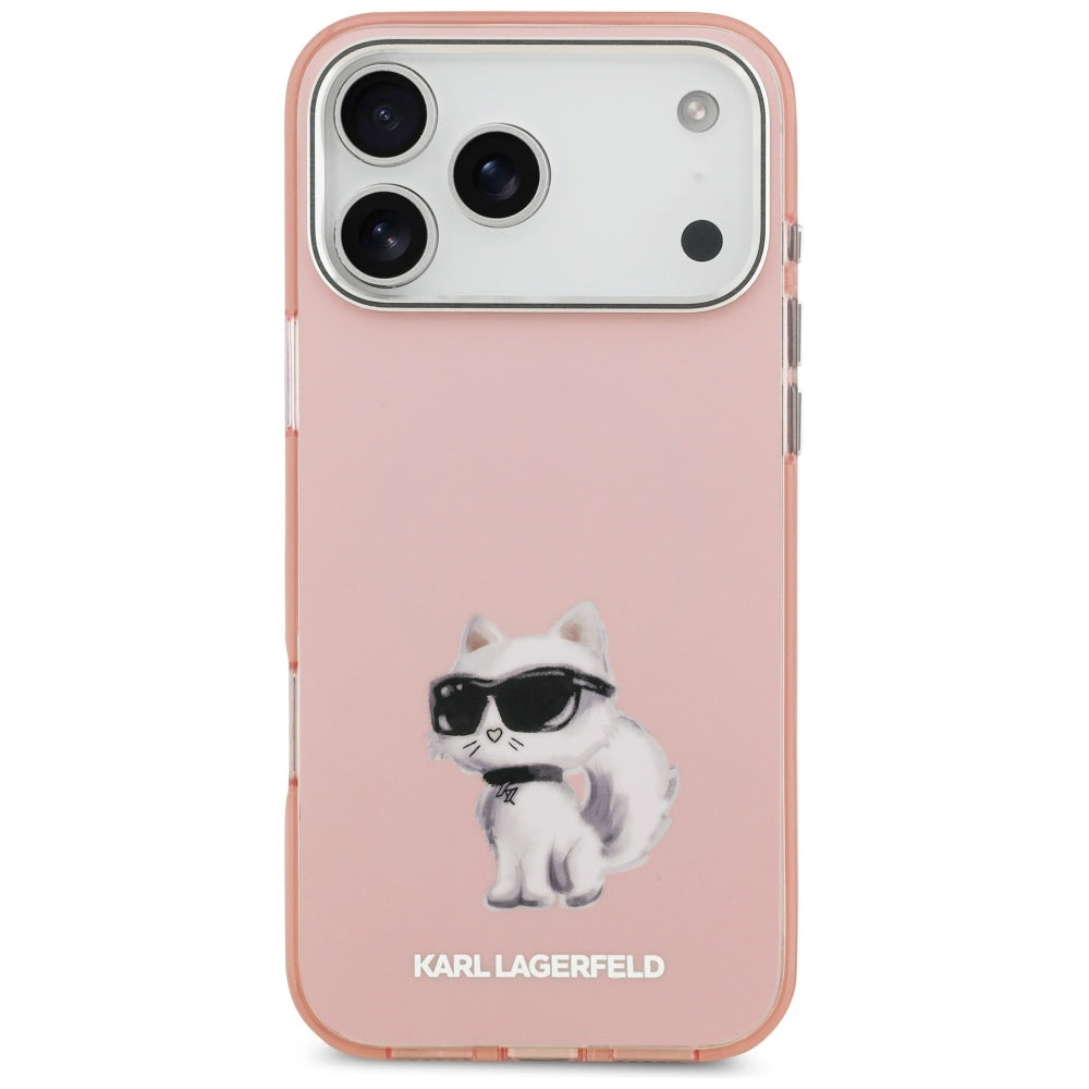 Custodia MagSafe per Apple iPhone 17 Pro, Karl Lagerfeld, IML Aquarelle Logo Choupette, Rosa