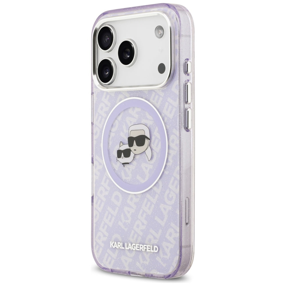 Custodia MagSafe per Apple iPhone 17 Pro, Karl Lagerfeld, IML Glitter Karl & Choupette's Heads, Viola