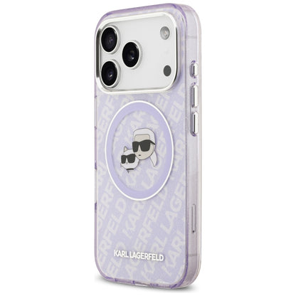 Custodia MagSafe per Apple iPhone 17 Pro, Karl Lagerfeld, IML Glitter Karl & Choupette's Heads, Viola