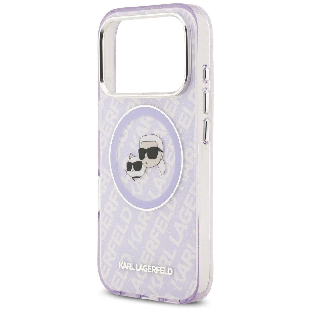 Custodia MagSafe per Apple iPhone 17 Pro, Karl Lagerfeld, IML Glitter Karl & Choupette's Heads, Viola