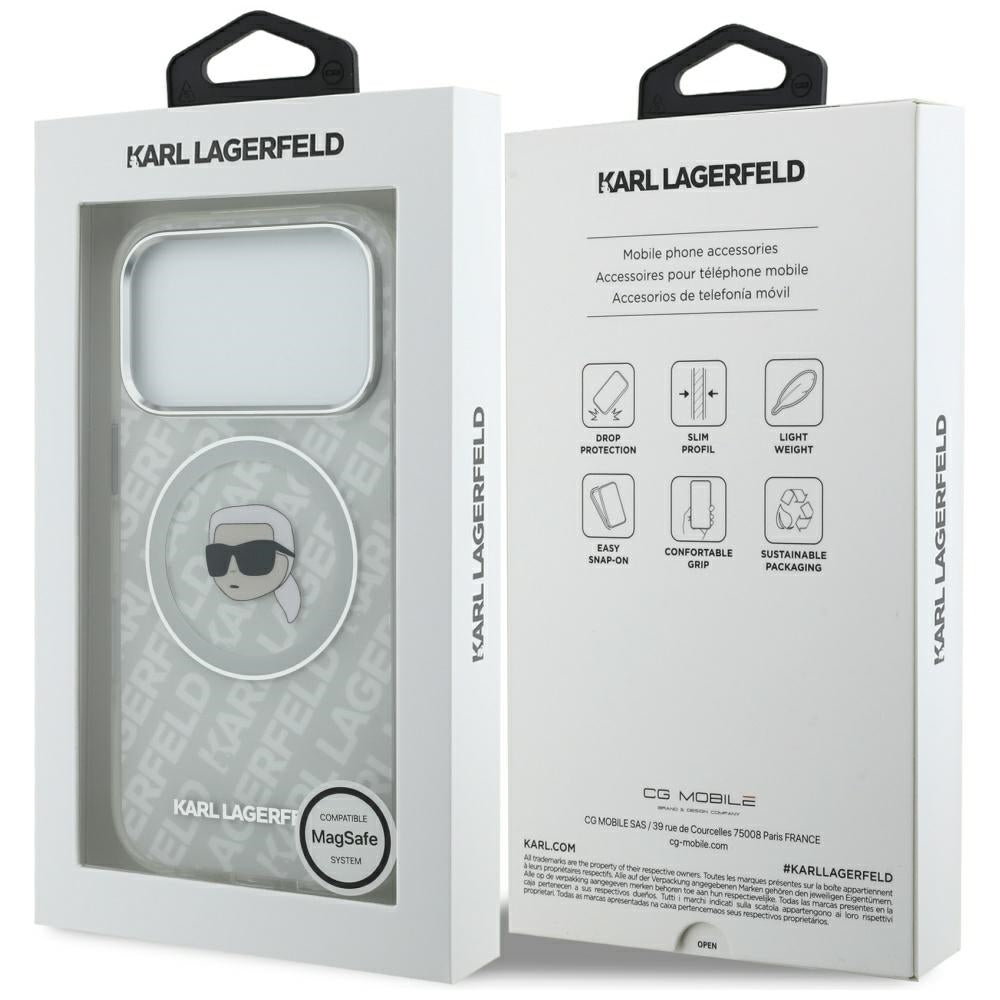 Custodia MagSafe per Apple iPhone 17 Pro, Karl Lagerfeld, IML Karl`s Head, Grigio